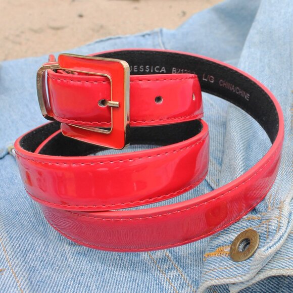 Y2K Jessica (Sears) Red Patent Leather/Gold Belt Large - Picture 4 of 5
